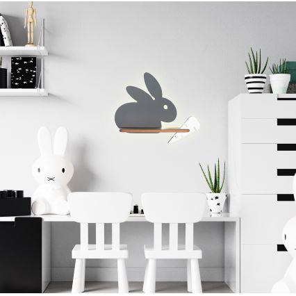 LED Children's wall light with a shelf RABBIT LED/4W/230V grey/white/wood - FSC certified