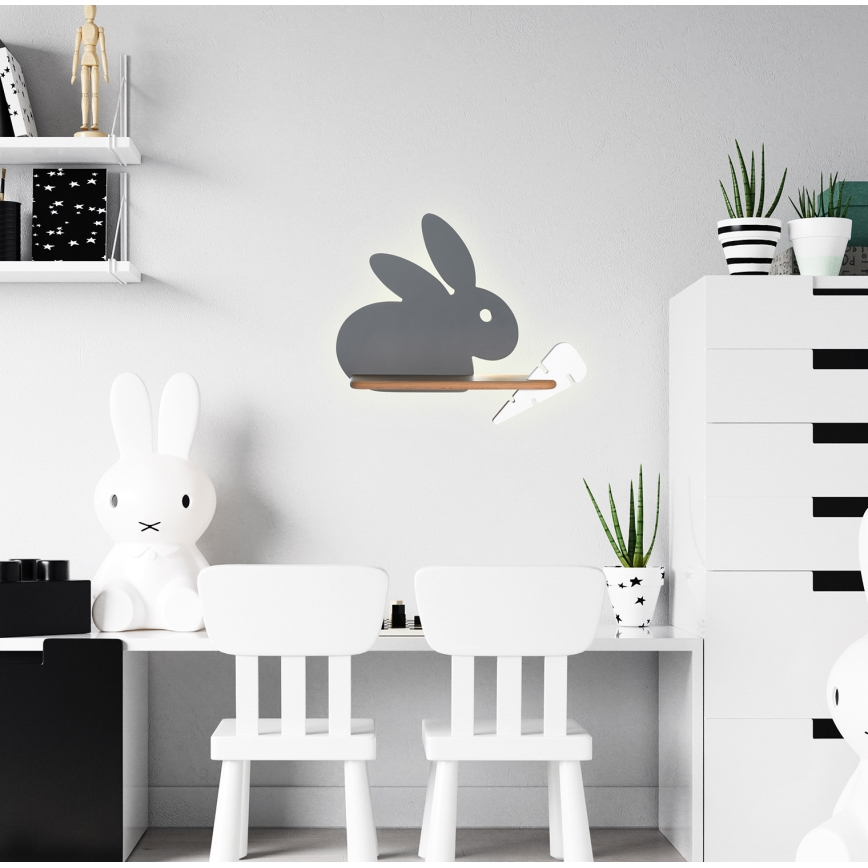 LED Children's wall light with a shelf RABBIT LED/4W/230V grey/white/wood - FSC certified