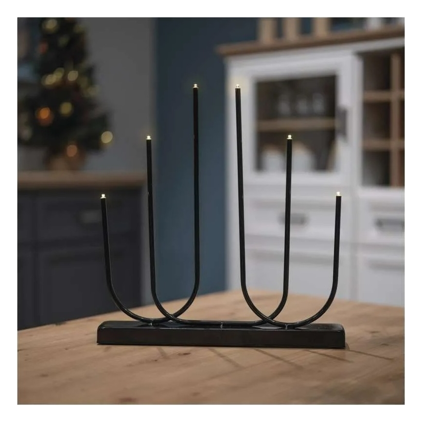 LED Christmas Candle Holder 6xLED/2xAA Black