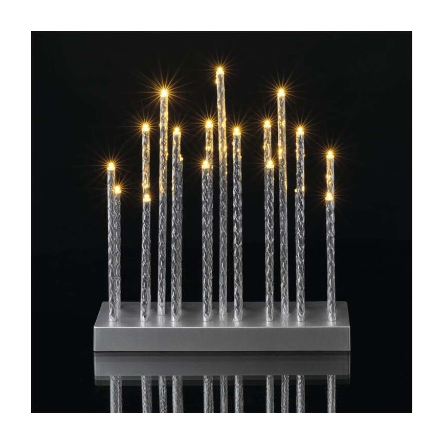 LED Christmas candlestick 19xLED/3xAA grey