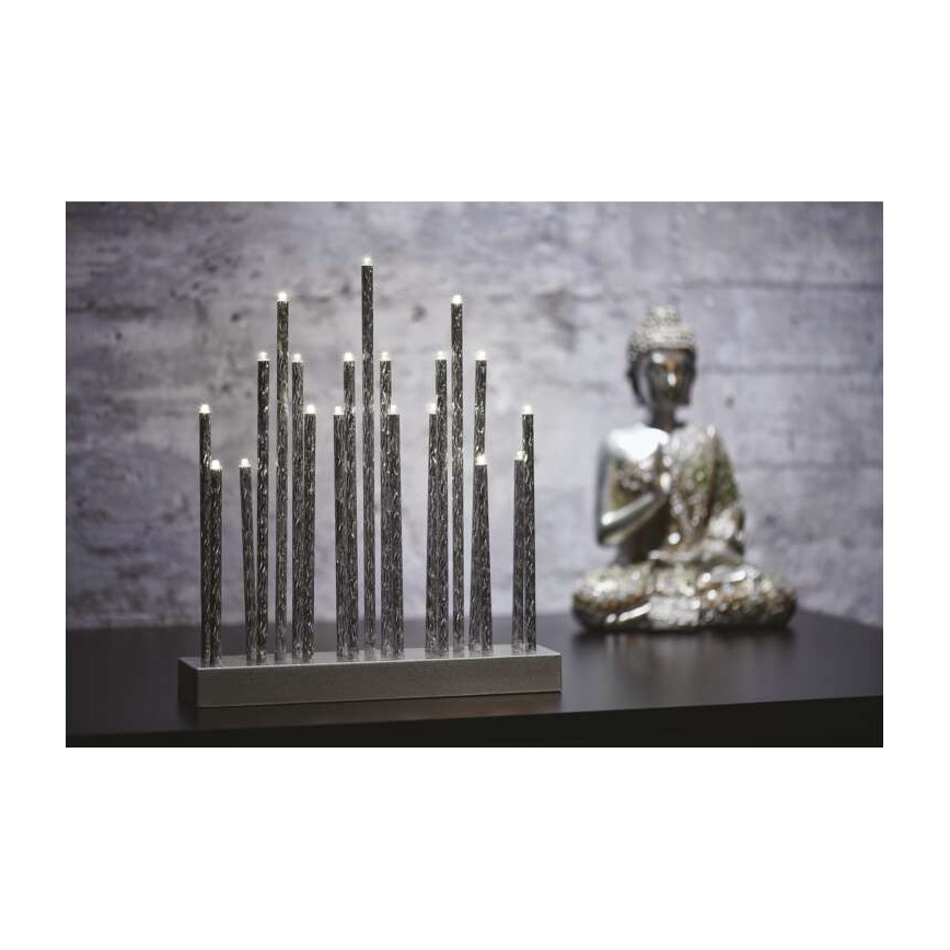 LED Christmas candlestick 19xLED/3xAA grey