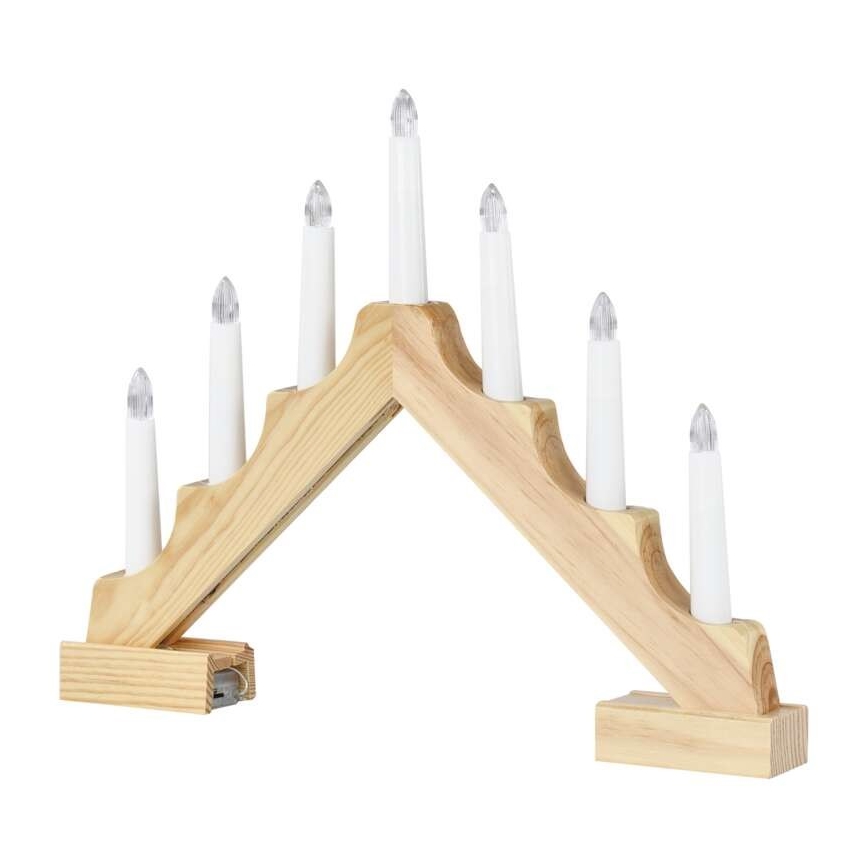 LED Christmas candlestick 7xLED/2xAA beige