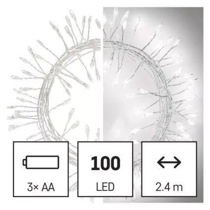 LED Christmas chain 100xLED/3xAA 2,7 m cool white