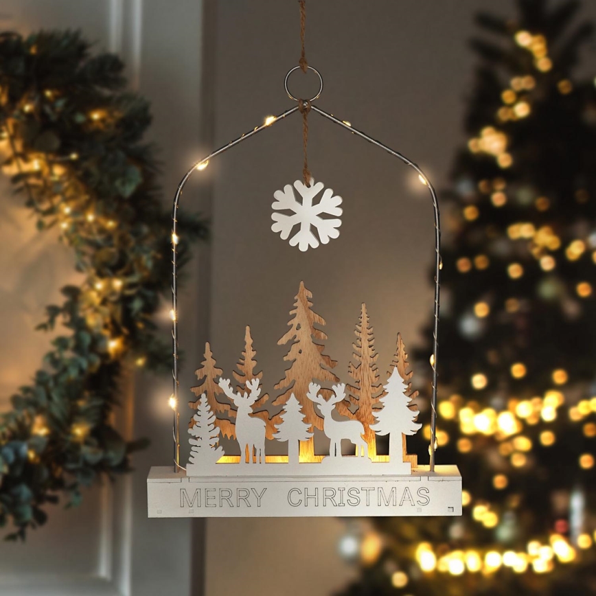 LED Christmas decoration LED/2xAA forest with deers