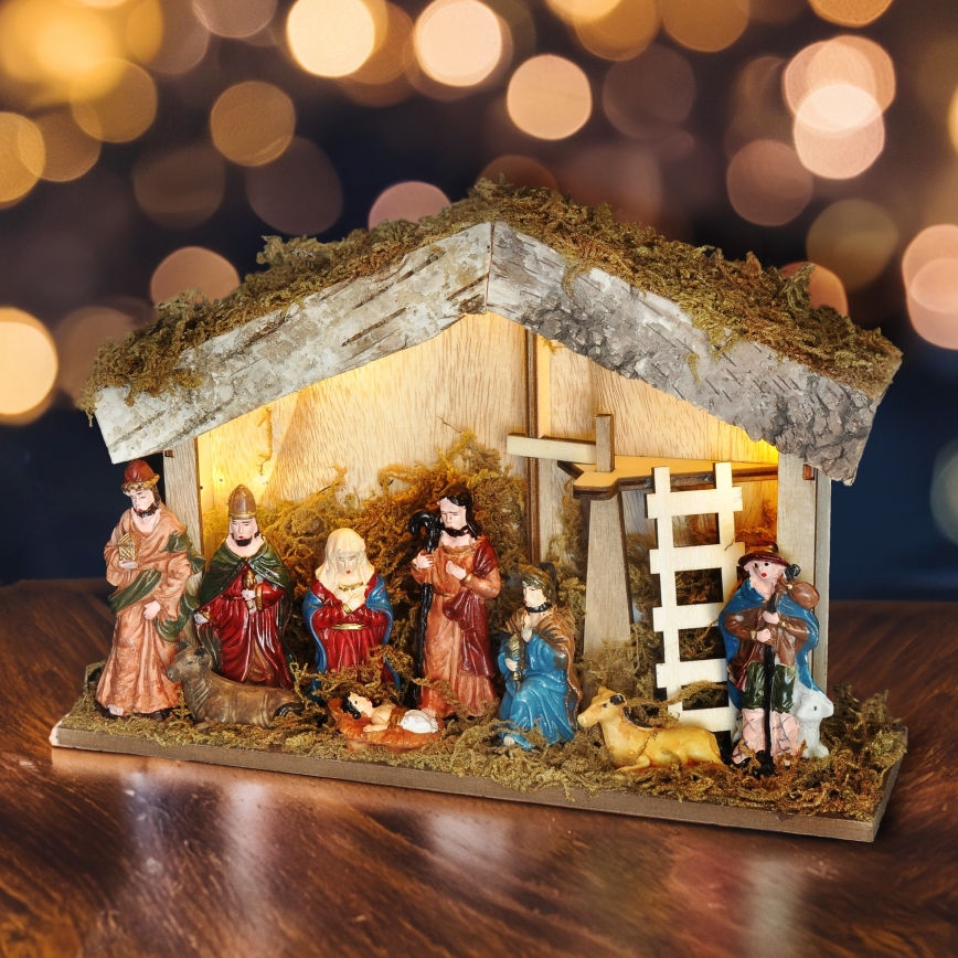 LED Christmas decoration LED/2xAA/warm white nativity scene