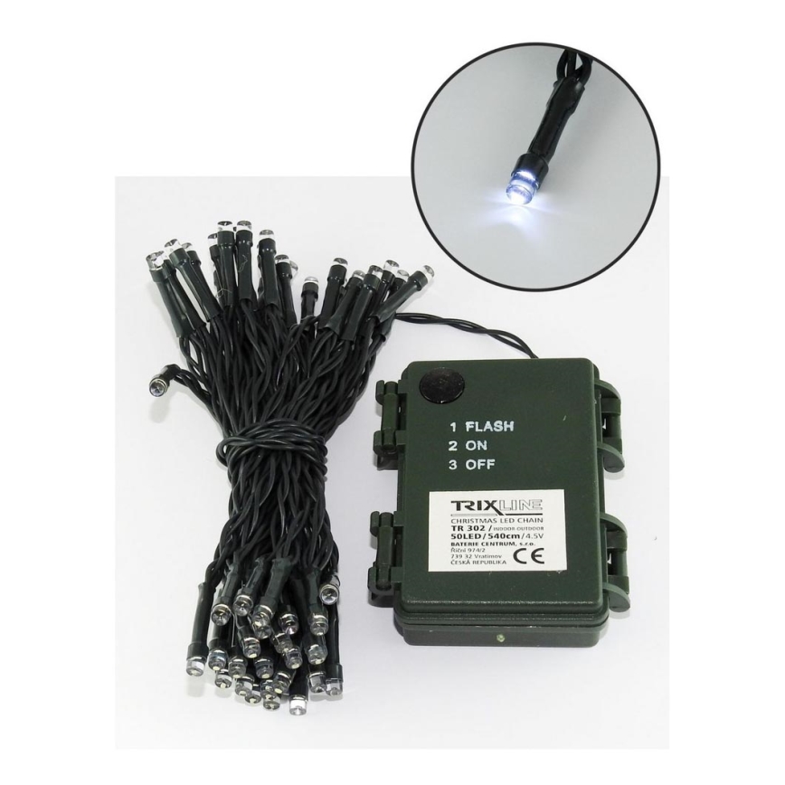 LED Christmas outdoor chain 100xLED/2 functions/3xAA 10,8m IP44 cool white