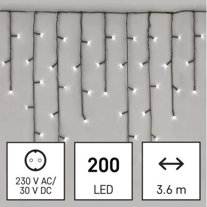 LED Christmas outdoor chain 200xLED/8 modes 8,6m IP44 cool white