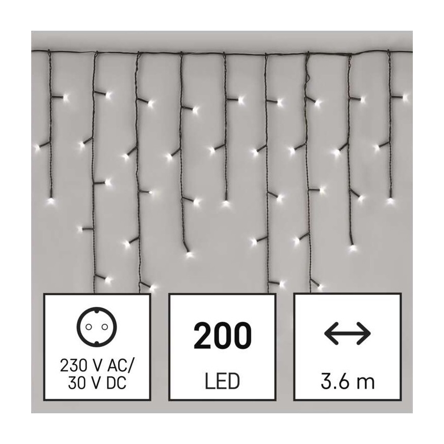 LED Christmas outdoor chain 200xLED/8 modes 8,6m IP44 cool white