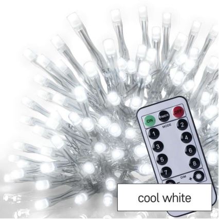 LED Christmas outdoor chain 300xLED/8 modes10m IP44 cool white + remote control