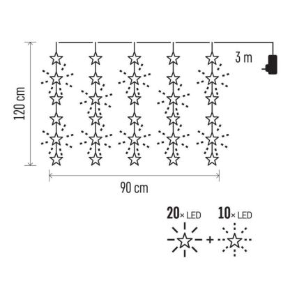 LED Christmas outdoor chain 30xLED/3,9m IP44 stars