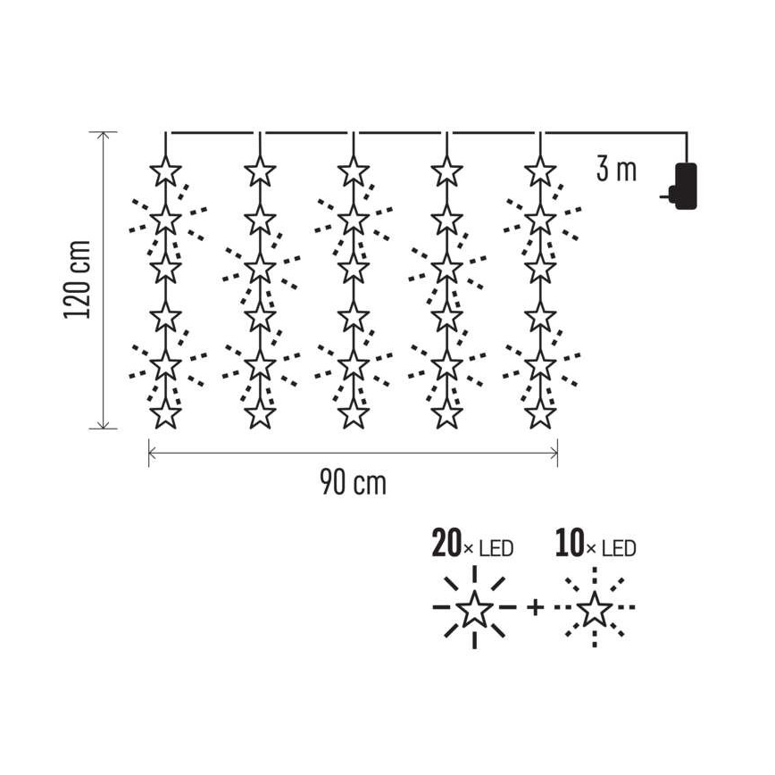 LED Christmas outdoor chain 30xLED/3,9m IP44 stars