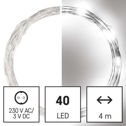 LED Christmas outdoor chain 40xLED/9m IP44 cool white