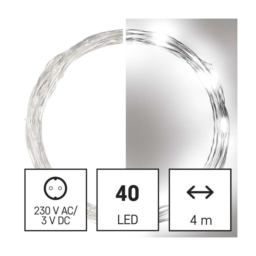 LED Christmas outdoor chain 40xLED/9m IP44 cool white