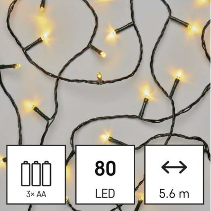 LED Christmas outdoor chain 80xLED/3xAA 6,1m IP44 warm white