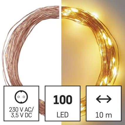 LED Christmas outdoor string lights, 100 LEDs / 15 m, IP44, warm white