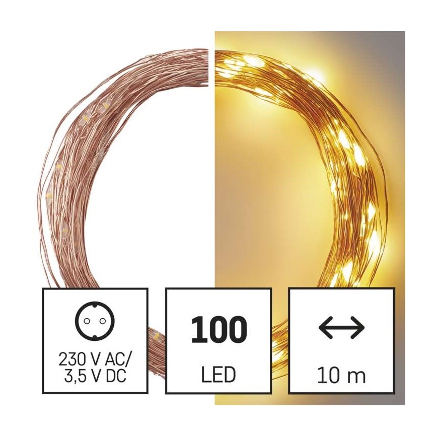 LED Christmas outdoor string lights, 100 LEDs / 15 m, IP44, warm white