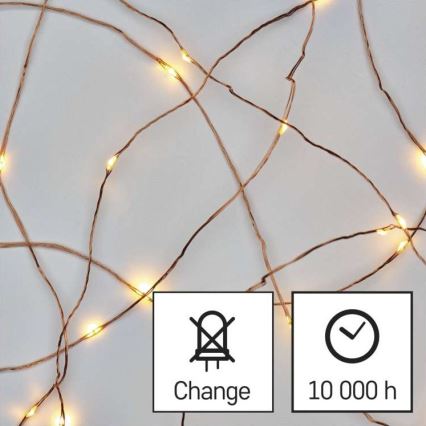 LED Christmas outdoor string lights, 100 LEDs / 15 m, IP44, warm white