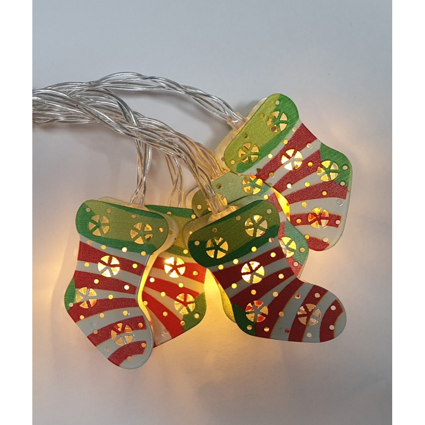 LED Christmas outdoor string lights 10xLED/2xAA 1.65 m IP44 warm white stockings