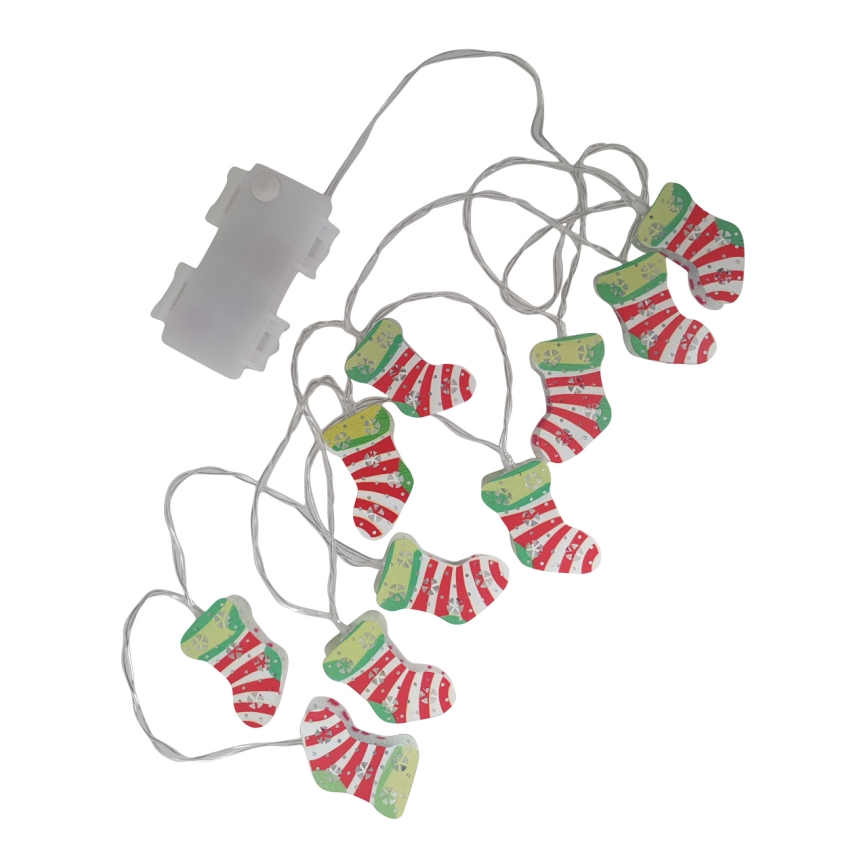 LED Christmas outdoor string lights 10xLED/2xAA 1.65 m IP44 warm white stockings