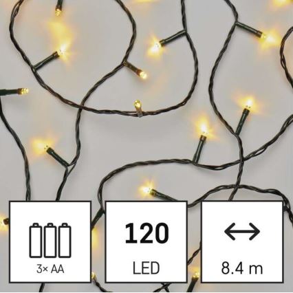 LED Christmas Outdoor String Lights 120 LEDs / 3×AA, 8.9 m, IP44, Warm White
