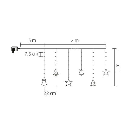 LED Christmas Outdoor String Lights 186 LEDs, 7 m, IP44, Cool White