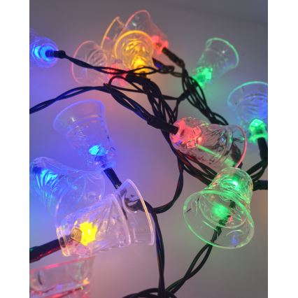 LED Christmas outdoor string lights 20xLED/2xAA 2.2 m IP44 multicolor bell lights