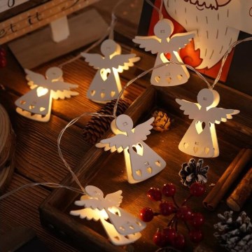 LED Christmas string lights, 10 LEDs, battery-powered (2x AA), warm white, 2 m — angels