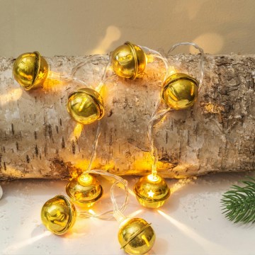 LED Christmas string lights 10xLED/2xAA/warm white 1.8 m jingle bells