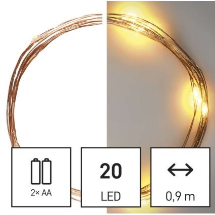 LED Christmas string lights, 20 LEDs / 2.4 m, warm white