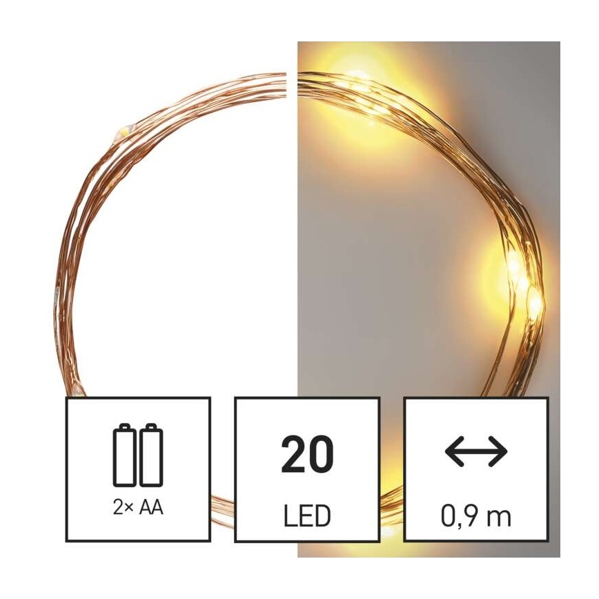 LED Christmas string lights, 20 LEDs / 2.4 m, warm white