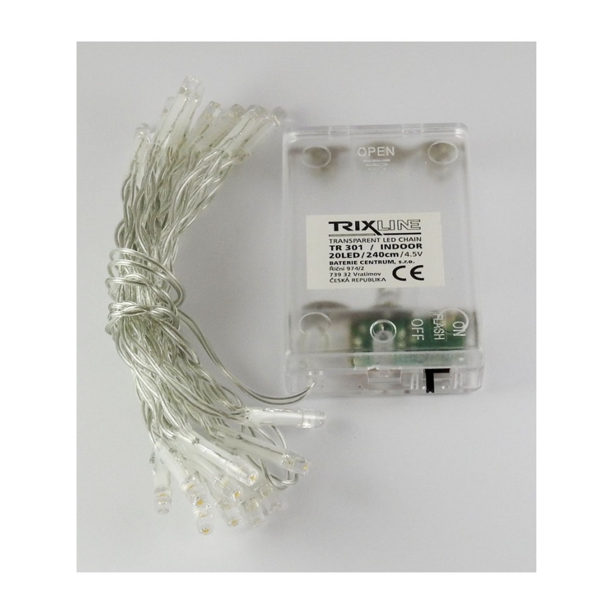 LED Christmas string lights 20 LEDs / 2 functions, 2.4 m, warm white
