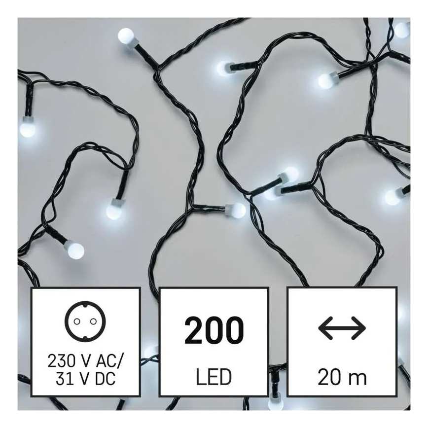 LED Christmas String Lights, 200 LEDs — 8 Lighting Modes, 20 m, IP44, Cool White
