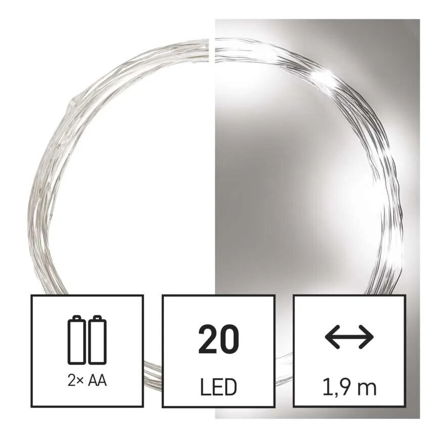 LED Christmas string lights 20xLED/2xAA 2.4m cool white