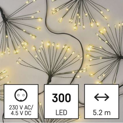 LED Christmas String Lights, 300 LEDs, 5.2 + 3 m, Warm White