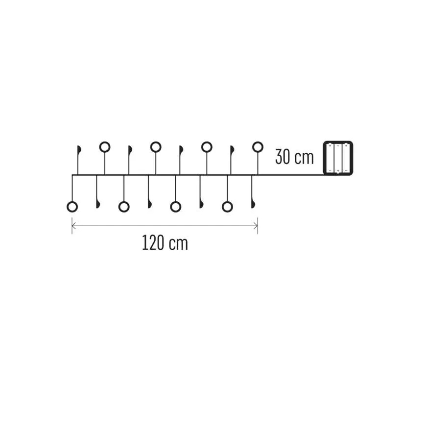 LED Christmas String Lights, 40 LEDs, 3×AA, 1.5 m, Warm White