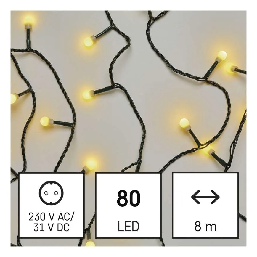 LED Christmas String Lights, 80 LEDs, 230V, 8 Lighting Modes, 13 m, IP44, Warm White