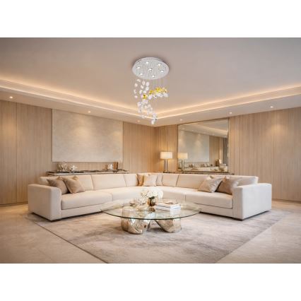 LED Crystal Ceiling Light AVARA LED/24W/230V Ø 40 cm Polished Chrome + Remote Control