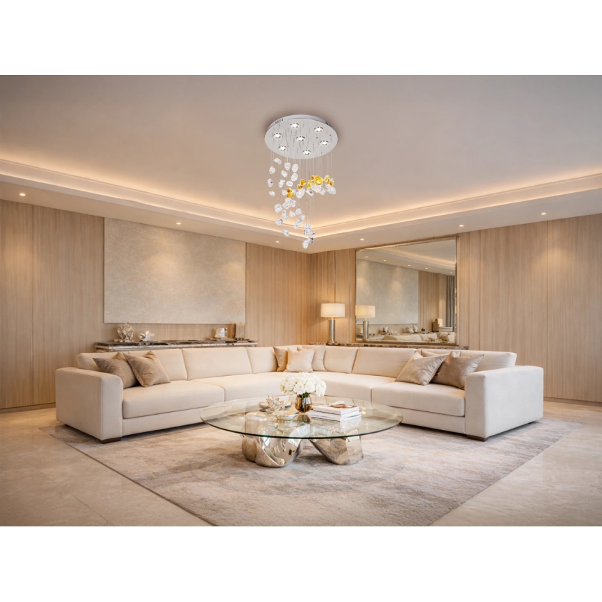 LED Crystal Ceiling Light AVARA LED/24W/230V Ø 40 cm Polished Chrome + Remote Control
