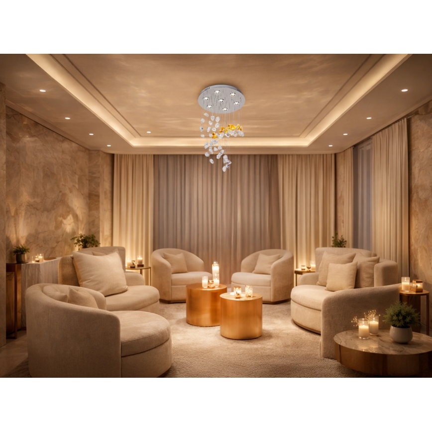 LED Crystal Ceiling Light AVARA LED/24W/230V Ø 40 cm Polished Chrome + Remote Control