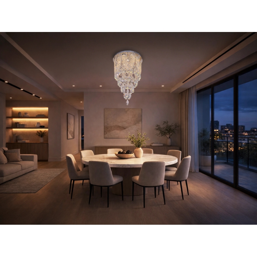 LED Crystal Ceiling Light MAJURO LED/30W/230V Ø 40 cm Polished Chrome + Remote Control