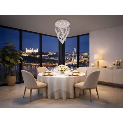 LED Crystal Ceiling Light MAJURO LED/30W/230V Ø 45 cm Polished Chrome + Remote Control