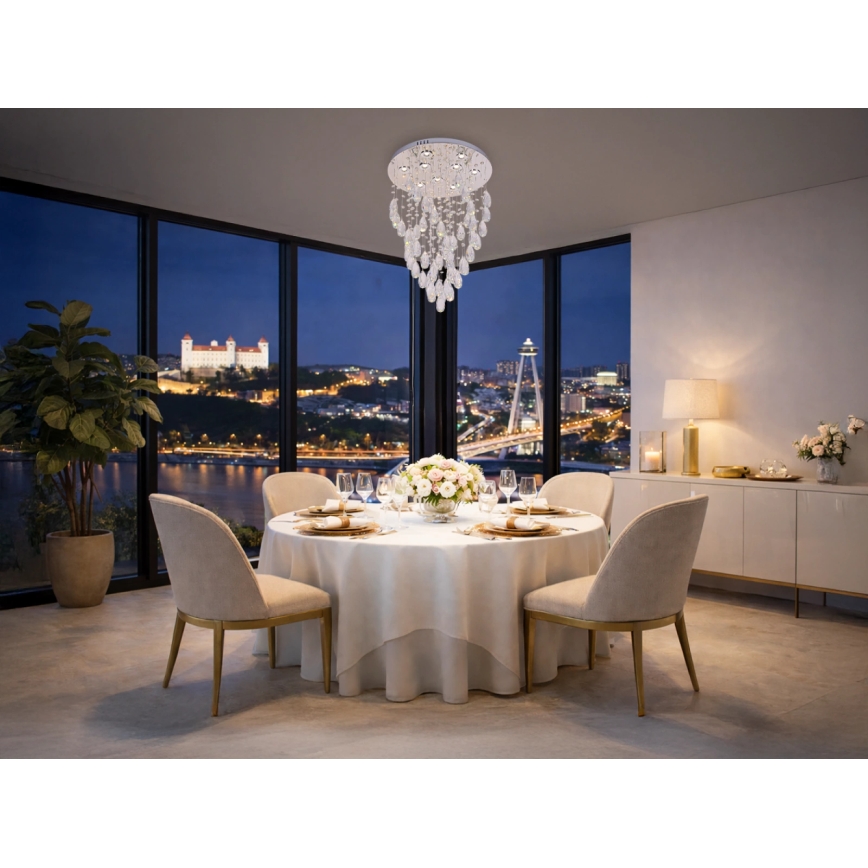 LED Crystal Ceiling Light MAJURO LED/30W/230V Ø 45 cm Polished Chrome + Remote Control