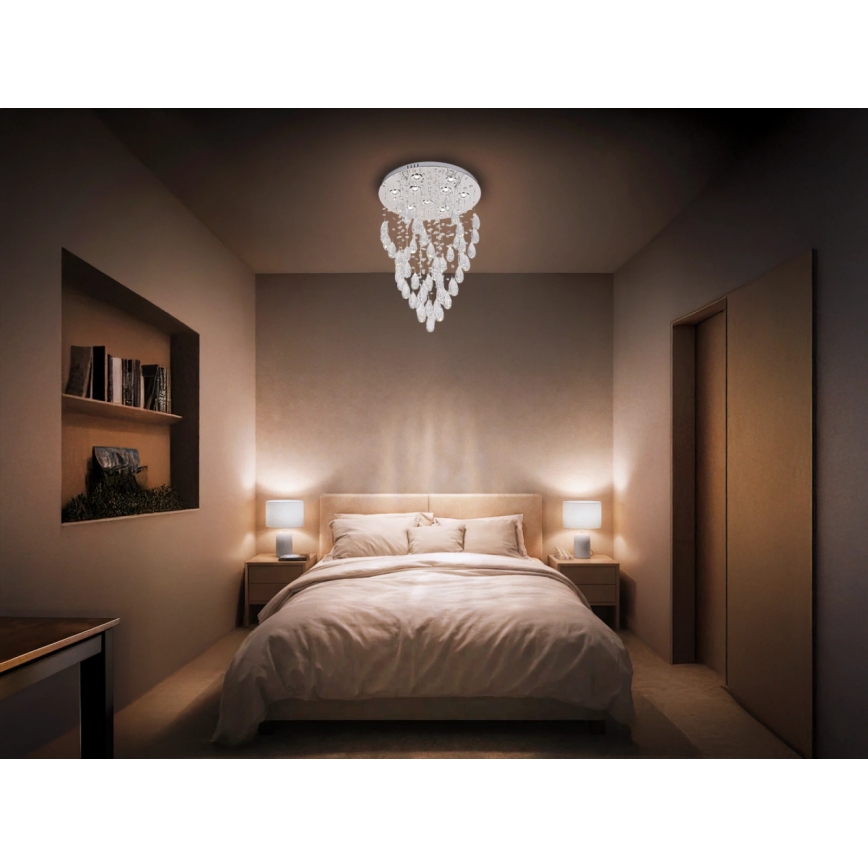 LED Crystal Ceiling Light MAJURO LED/30W/230V Ø 45 cm Polished Chrome + Remote Control