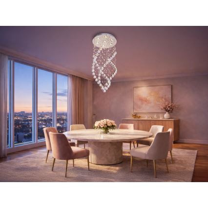 LED Crystal Ceiling Light NAURU LED/24W/230V Ø 40 cm Polished Chrome + Remote Control