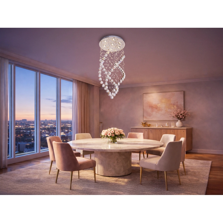 LED Crystal Ceiling Light NAURU LED/24W/230V Ø 40 cm Polished Chrome + Remote Control