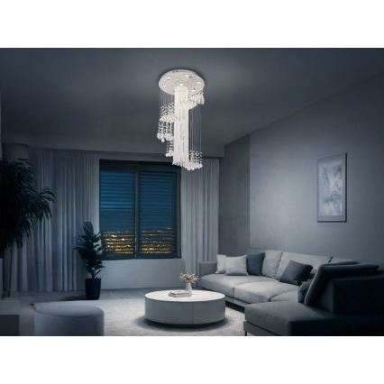 LED Crystal Ceiling Light NAURU LED/24W/230V Ø 45 cm Polished Chrome + Remote Control