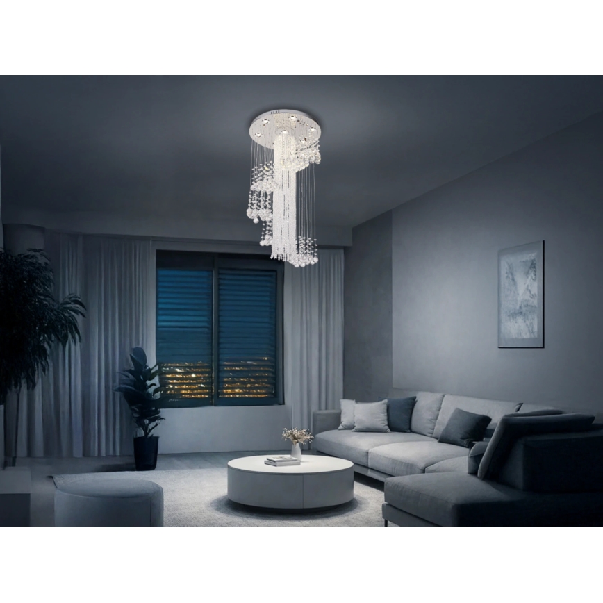 LED Crystal Ceiling Light NAURU LED/24W/230V Ø 45 cm Polished Chrome + Remote Control
