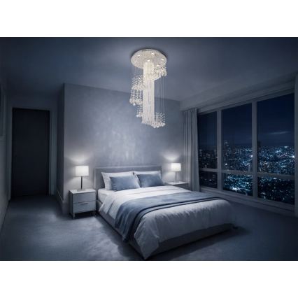 LED Crystal Ceiling Light NAURU LED/24W/230V Ø 45 cm Polished Chrome + Remote Control