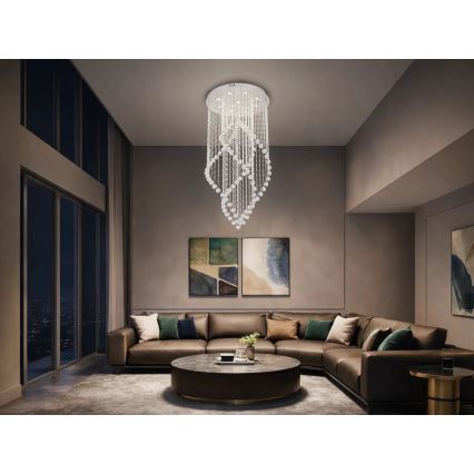 LED Crystal Ceiling Light NAURU LED/30W/230V Ø 60 cm Polished Chrome + Remote Control