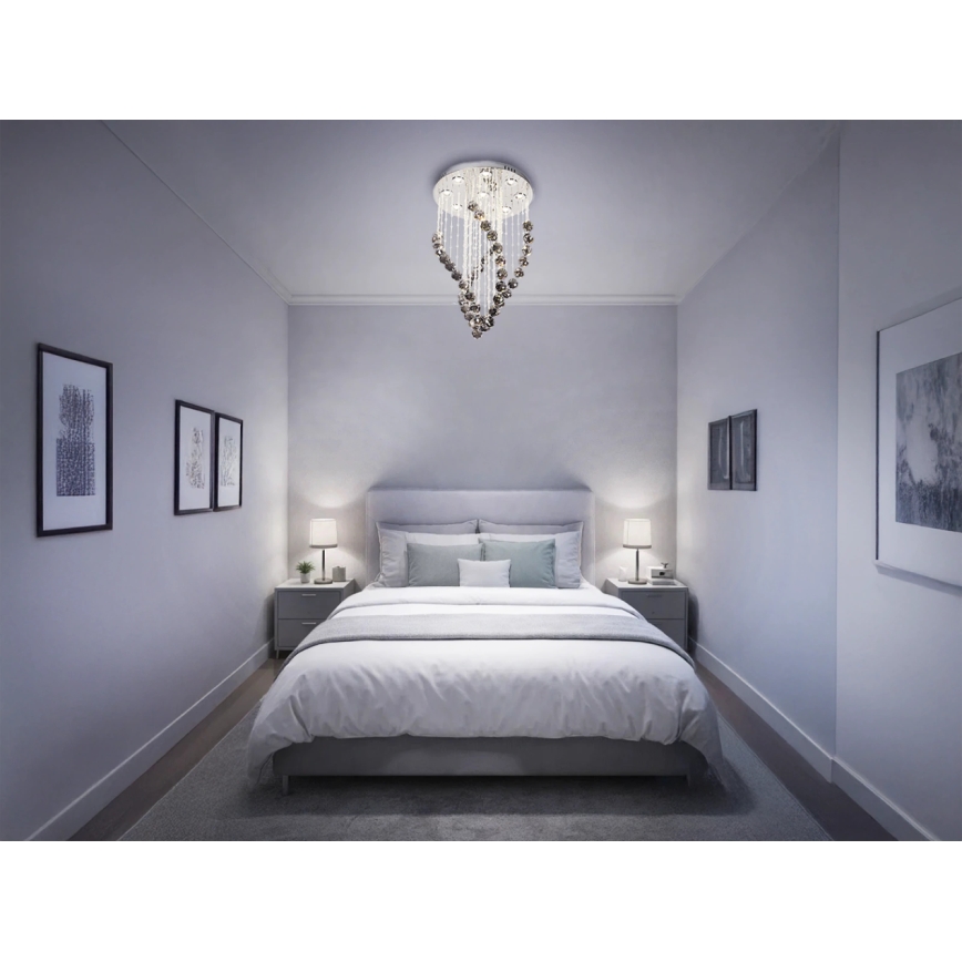 LED Crystal Ceiling Light NAURU LED/30W/230V Ø 40 cm Polished Chrome/Black + Remote Control